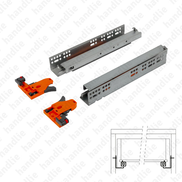 COR.823 - Concealed slides with Push Open system for drawers / Full extension slide / 40kg