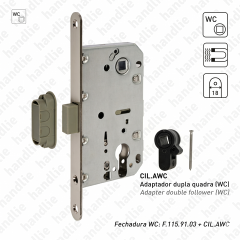 F.115.91.03 + CIL.AWC - Magnetic mortise lock 2 followers / WC (Series 115)