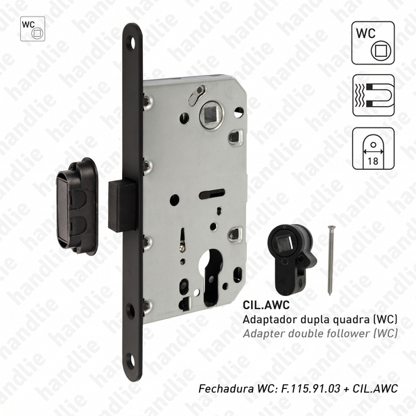 F.115.91.03 + CIL.AWC - Magnetic mortise lock 2 followers / WC (Series 115)