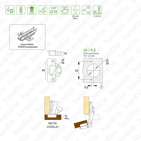 D.GRA.F028.138.562 - "TIOMOS" hinge, 160º - With soft-close - 4D Adjustment | GRASS