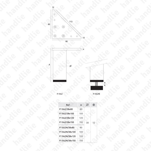 P.1042 / P.1042.N - Feet for furniture tube 38x38mm - Aluminium