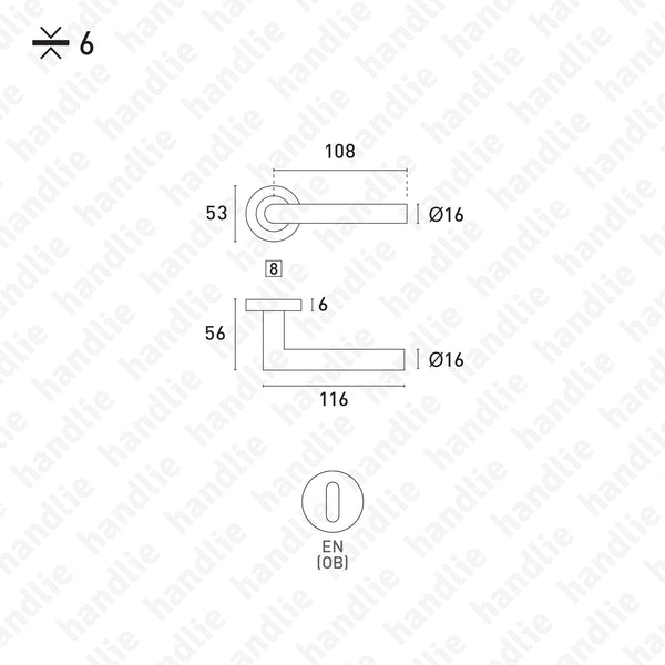P.IN.8164.06 - Lever handle pair Ø16 | Rose 6mm