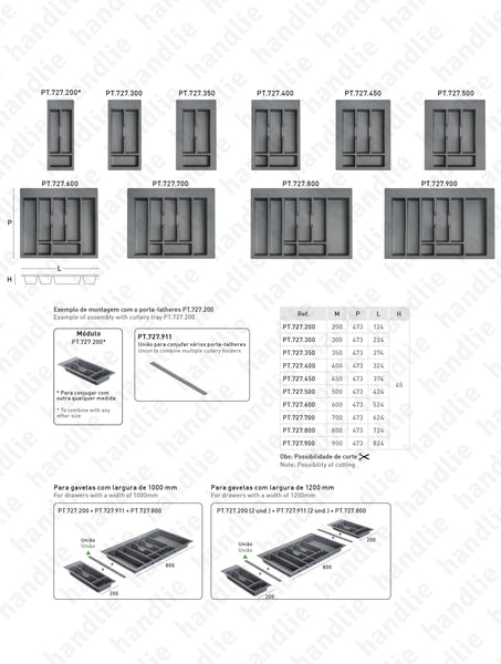 PT.727 - Cutlery tray with different compartments for kitchen furniture - Polypropylene