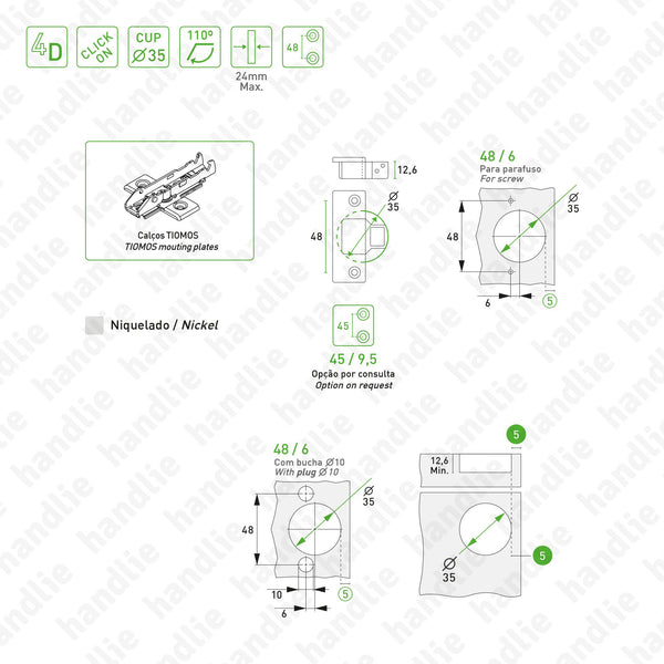 D.GRA.F046 - "TIOMOS" hinge, 110º - Without Spring - 4D Adjustment | GRASS