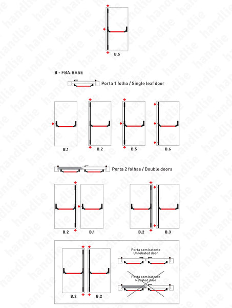 IDEA BASE - Vertical bolts - Panic bar with 3 vertical locking points - Red