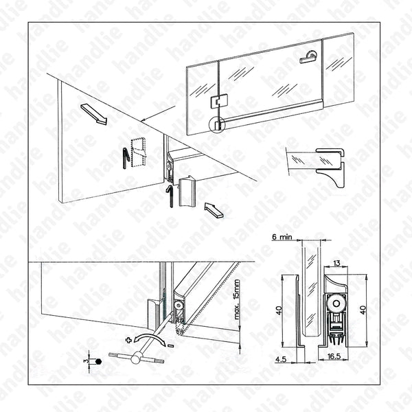 VP.2506 - Surface mounted door seal for glass, wooden and metal doors