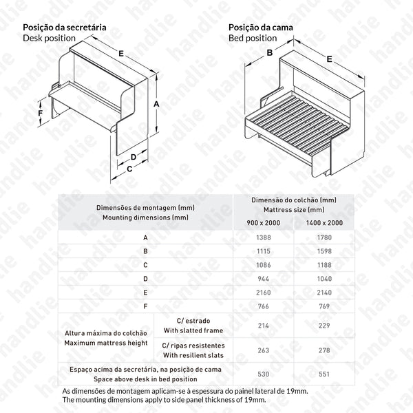 ACE.271.97.300 - Lift mechanism for bed/desk