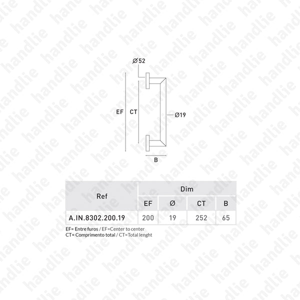 A.IN.8302 - Single pull handle for doors - Stainless Steel