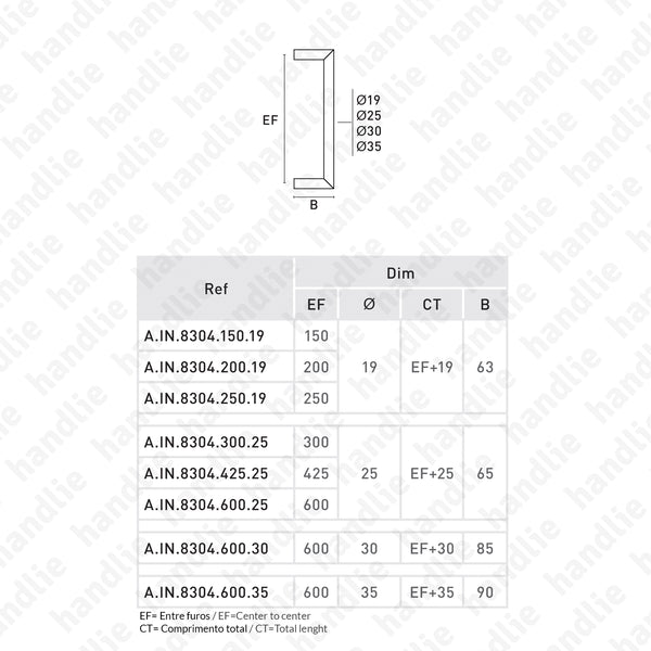 A.IN.8304 - Single pull handle for doors  - STAINLESS STEEL