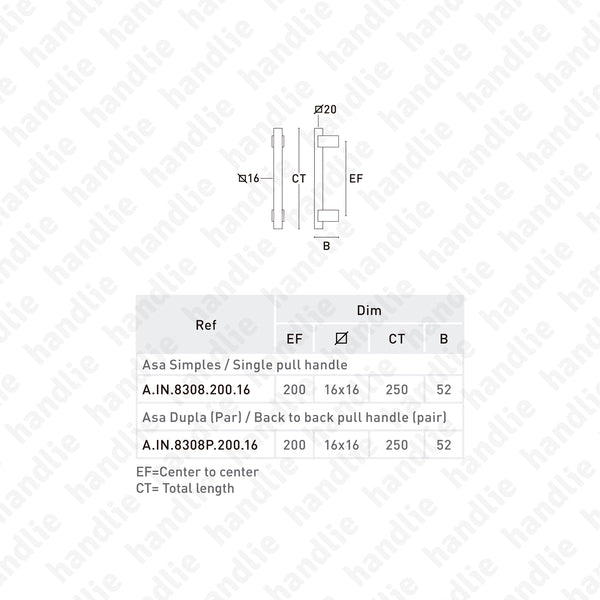 A.IN.8308 - Single pull handle for doors - Stainless Steel