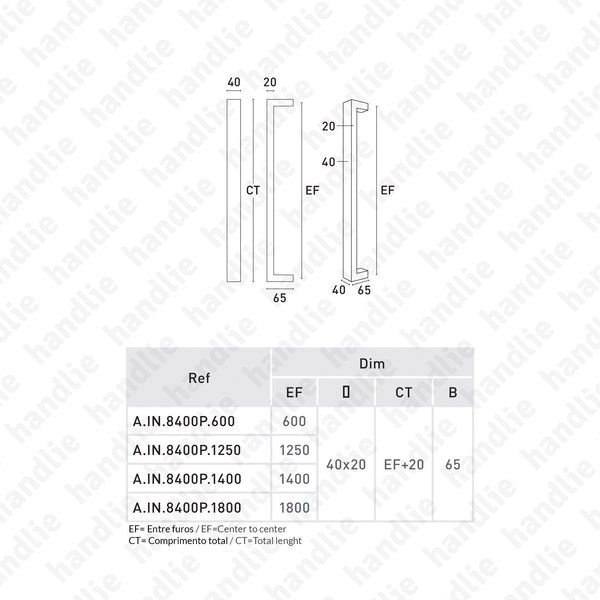 A.IN.8400P - Back to back pull handle for doors - Stainless Steel