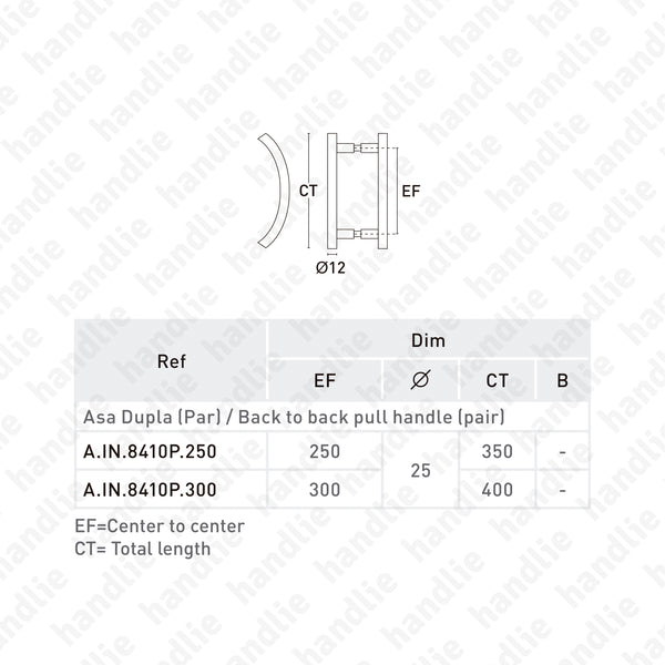 A.IN.8410P - Back to back pull handles for doors - Stainless Steel