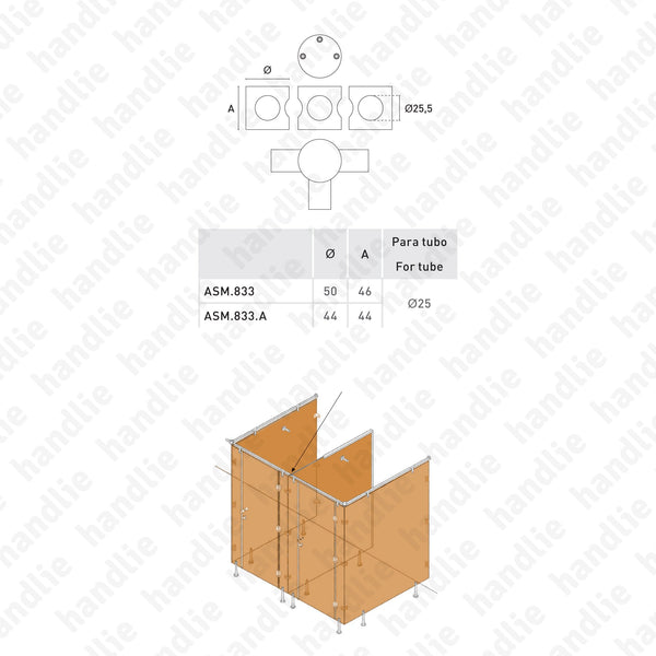 ASM.833 / ASM.833.A - Headrail connector - 90º and 180º - Stainless Steel