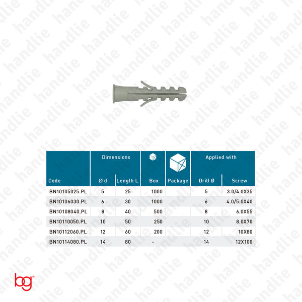 Nylon wall plugs - with lip - BN 101