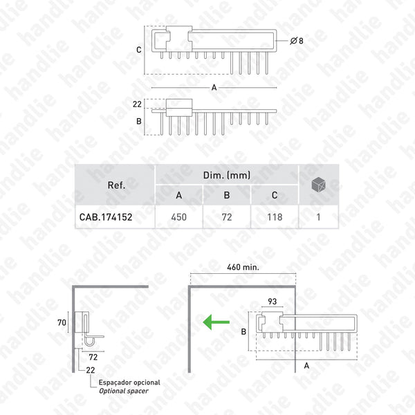 CAB.174152 - Pull-out upper rack for 8 ties and 5 belts
