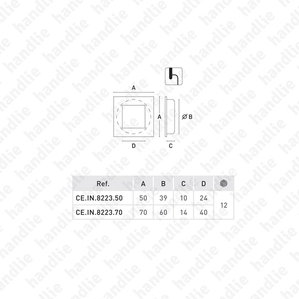 CE.IN.8223 - Flush handle - 50mm and 70mm Square - Stainless Steel