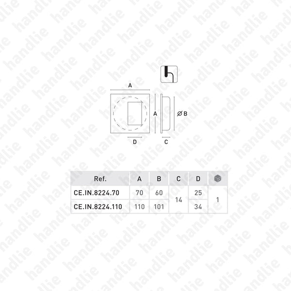 CE.IN.8224 - Flush handle - 70mm and 110mm Square - Stainless Steel