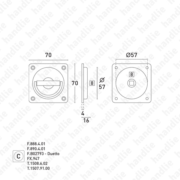CE.8250 - Flush ring pull handle Q.70 - BRASS