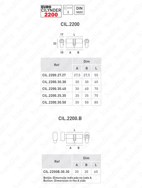 CIL.2200.B - Euro cylinder - Knob / Key - Budget Series