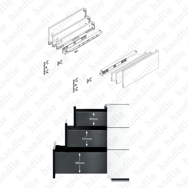 CL.190.1.121 - H.121 - SPM SLIM SLIDE - Sides with Soft-Close slides for drawers and pull-outs / Full extension slide / 40kg