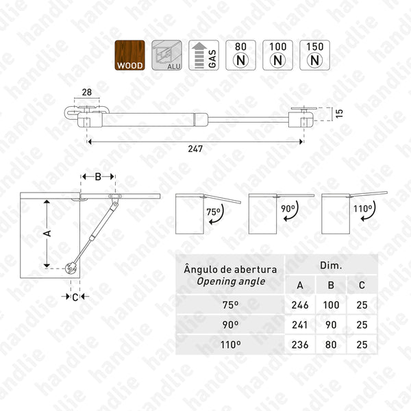 CM.67B - Lid stay with gas damper for cabinet doors