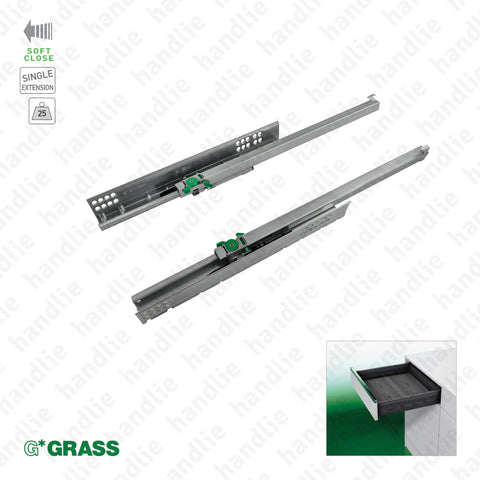 COR.7000 - DYNAMOOV TA - GRASS - Concealed slides with Soft-Close for drawers / Single extension slide / 25kg | GRASS