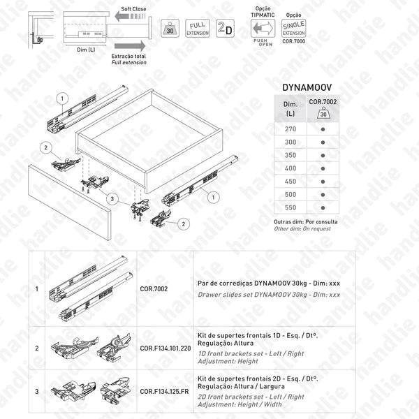 COR.7002 - DYNAMOOV - GRASS - Concealed slides with Soft-Close for drawers / Full extension slide / 30kg | GRASS