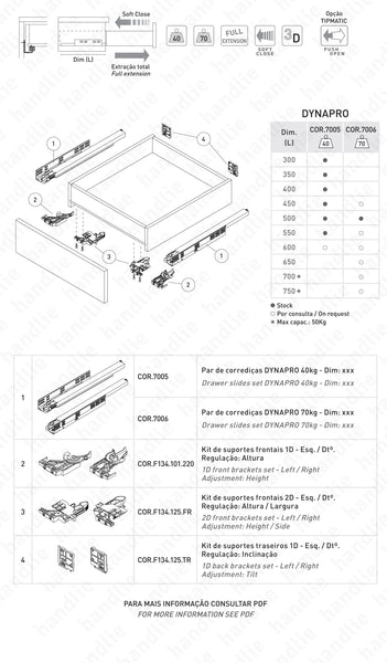COR.7005.1 - DYNAPRO TMSC - GRASS - Concealed slides with Soft-Close for drawers / Full extension slide / 40kg | GRASS