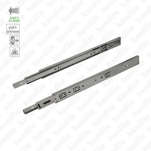 COR.A46.2L with Soft-Close - Ball bearing slides + Soft-Close for drawers / Double extension / Full extension slide / 45Kg (pair)