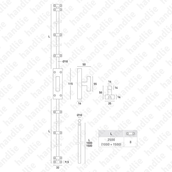 CRM.IN.604.2500 - Surface espagnolette bolt - Stainless Steel