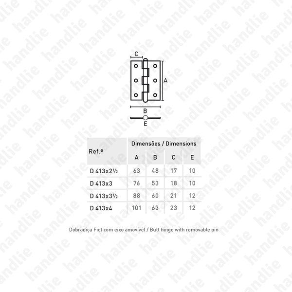 D.413 - Butt hinge with removable pin - Matt Black