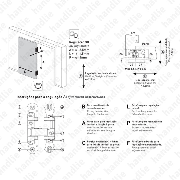D.505.3D - 3D Concealed hinge - White - Load capacity 40 Kg