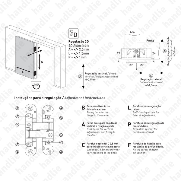 D.506.3D - 3D Concealed hinge - Load capacity 60Kg