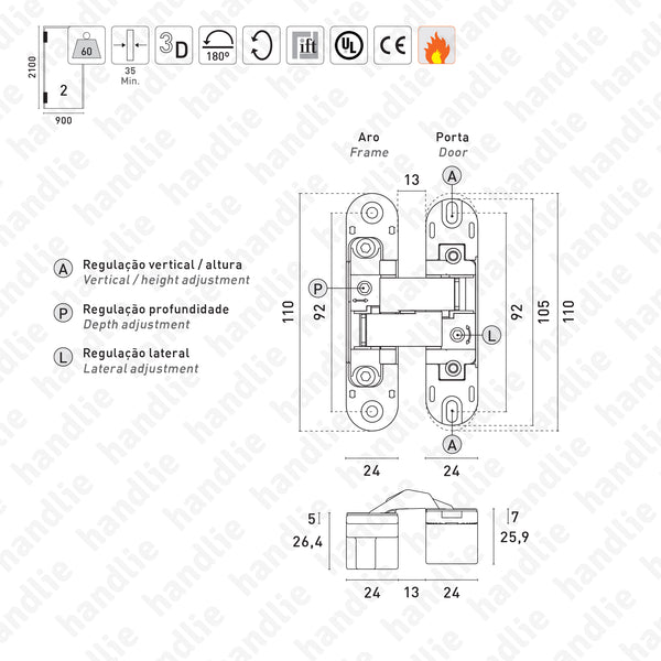 D.506.3D - 3D Concealed hinge - Load capacity 60Kg
