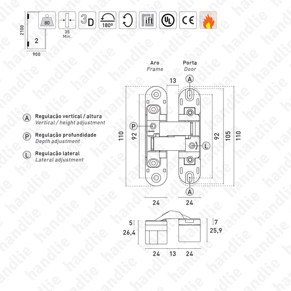 D.580.3D - 3D Concealed hinge - Load capacity 80 Kg