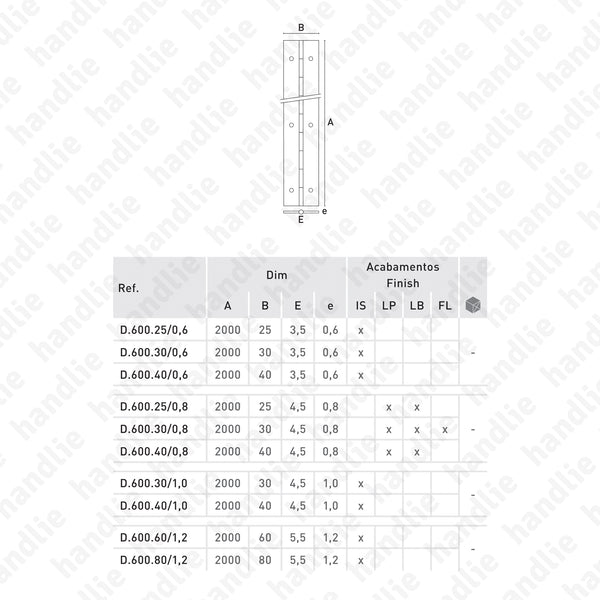 D.600 - Piano hinge - Stainless Steel