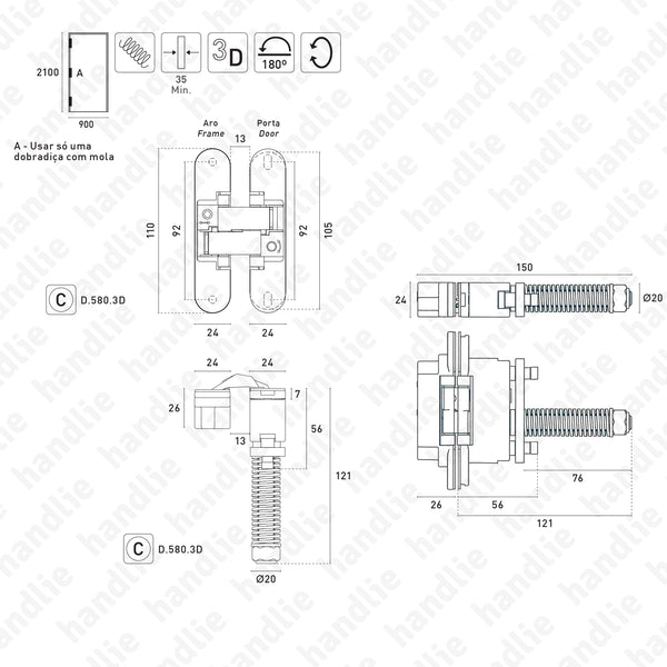 D.680.3D - 3D Concealed hinge - With spring