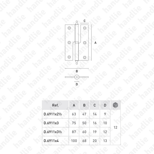 D.6911 - Lift Off Hinge with finial - Brass