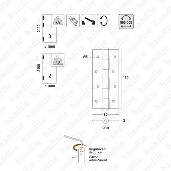 DM.5814J Spring - Single action spring hinge 180mm - Stainless Steel