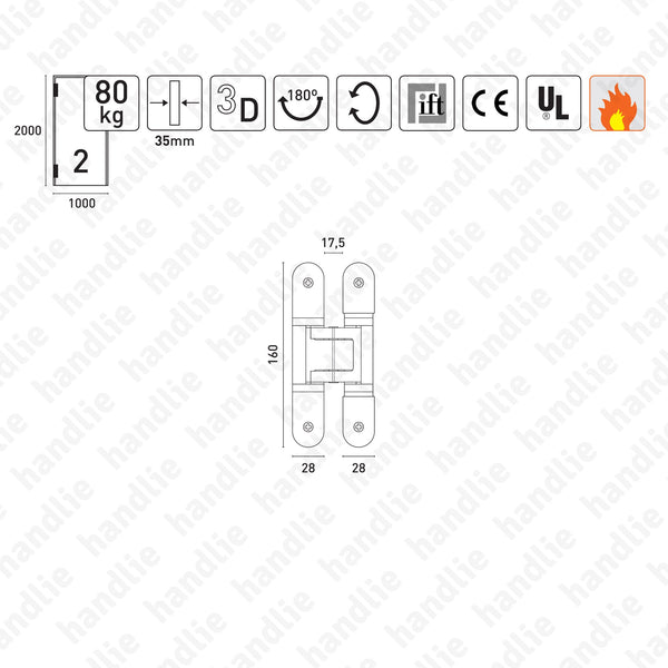 TE.340.3D - TECTUS 3 D Concealed hinge - Load capacity 80Kgs