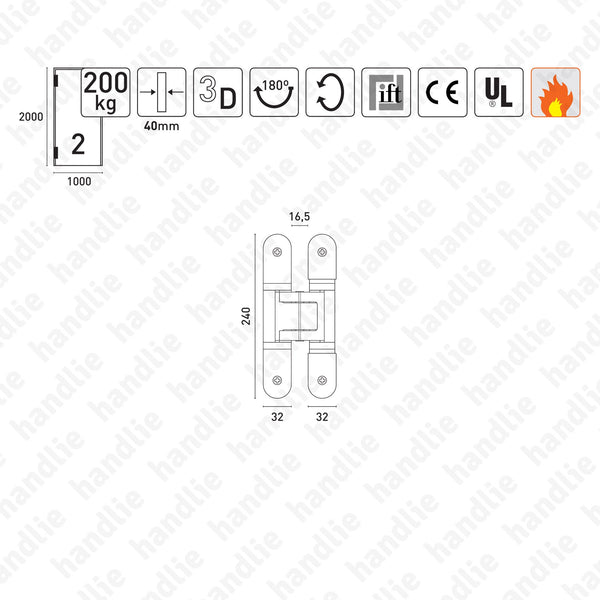 TE.640.3D - TECTUS 3 D Concealed hinge - Load capacity 200kgs