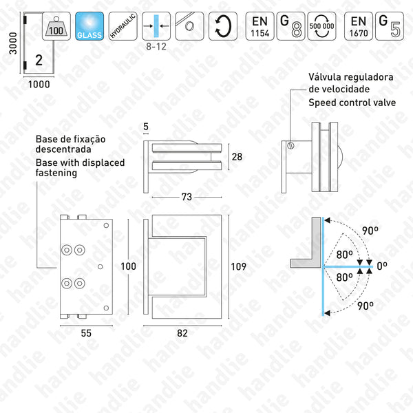 DV.30.02.110 - Hydraulic hinge wall / glass 90º+90º - ALUMINIUM