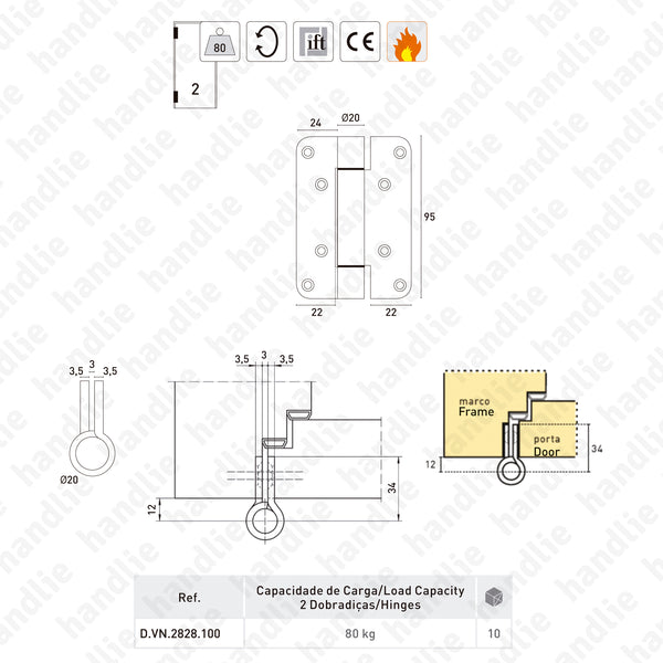 VN.2828/100 - VARIANT VN Hinge for heavy-duty doors up to 80Kgs - Stainless Steel