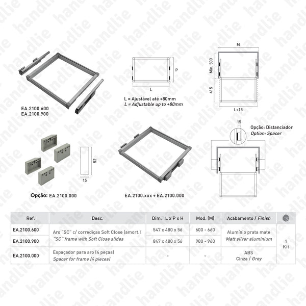 KIT EA.2100 - Frame with Soft Close slides - SC SQUARE CLOSET