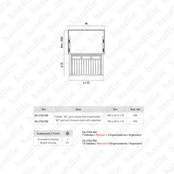 KIT EA.2103 - Trouser rack kit with accessory organisers - SC SQUARE CLOSET