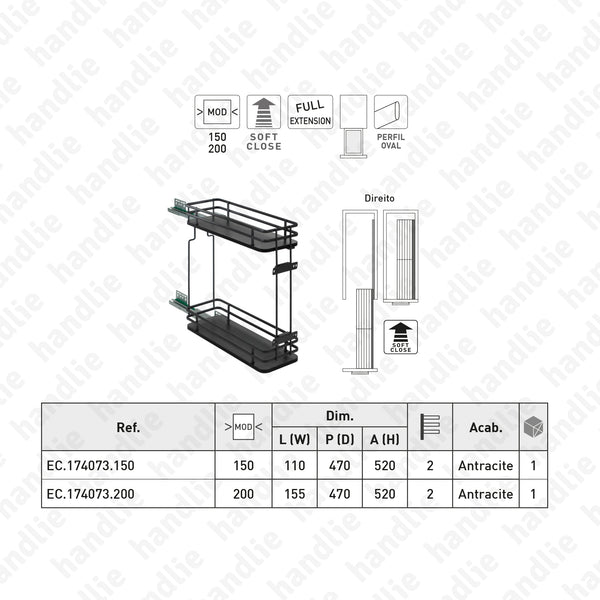 EC.174073 | SPM Series - Multipurpose base pull-out with 2 baskets - With damper - Front door
