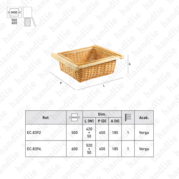 EC.8392 - Wicker baskets with wooden slide