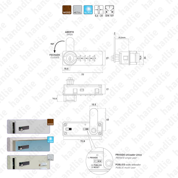 F.1051.V.0.20 - Furniture lock with code - wooden, glass and metal doors