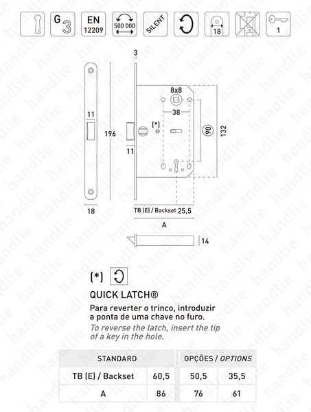 F.110.1.01.R - Mediana Evolution - Mortise lock with key
