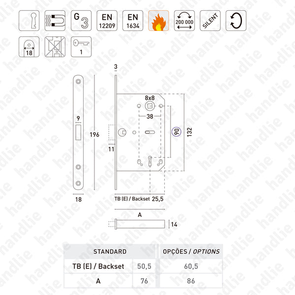 F.110.91.01.R - Mediana Polaris - Magnetic mortise lock with key